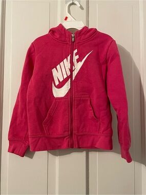 Nike Bright Pink Kids Full-Zip Hoodie with White Logo Size 4T